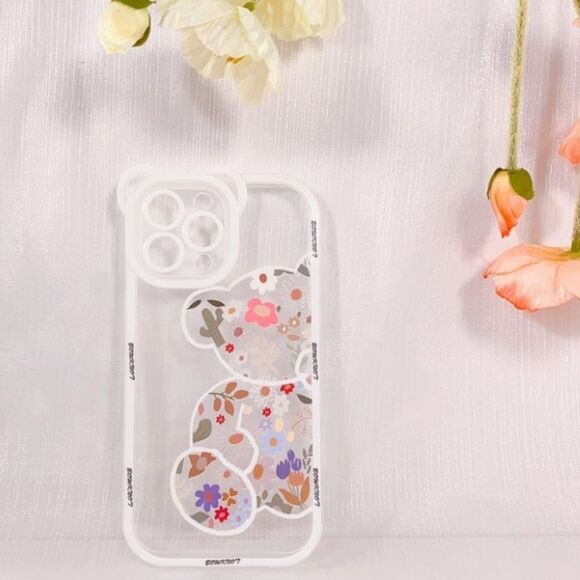 Clear Floral Bear iPhone 12 Pro Case With Wristlet - Picture 2 of 3